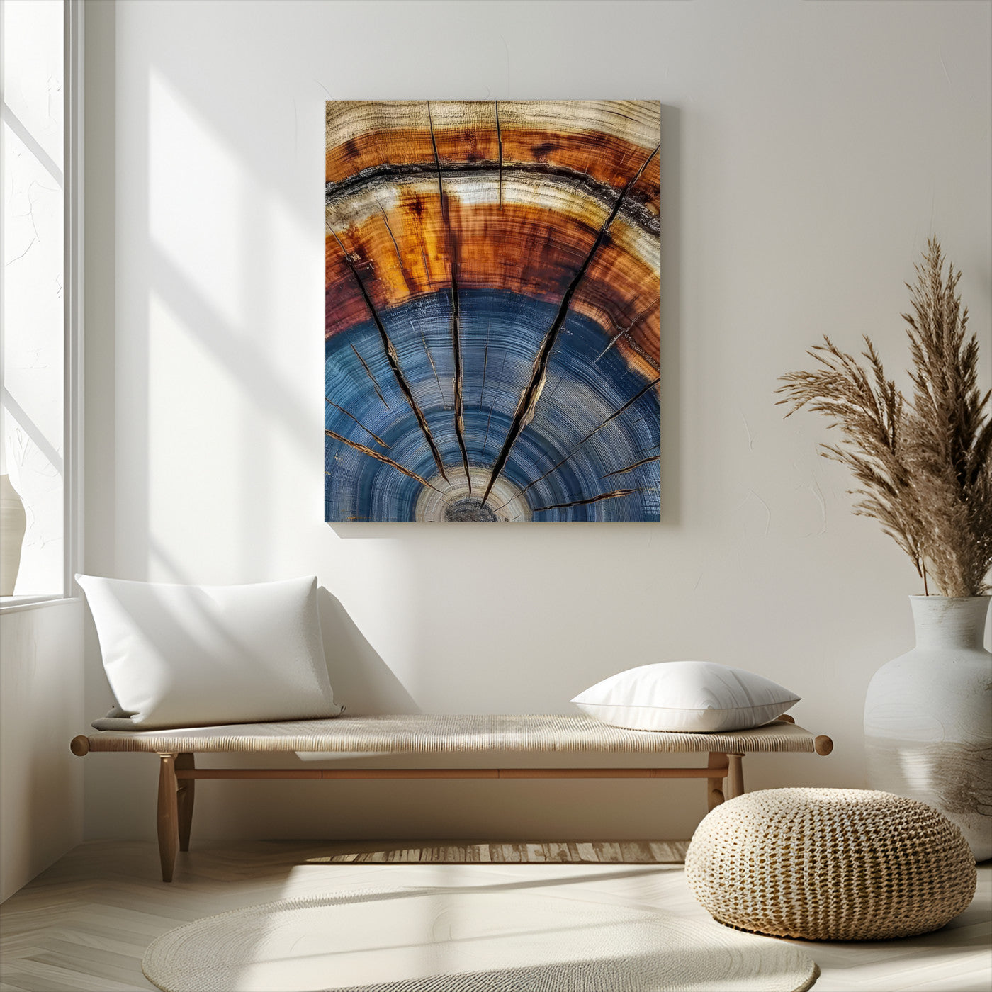 47703729-MGV-CV-24X36-Tree Rings Wall Art Canvas Print, Framed Wood Texture Art Picture Print, Blue Grain Perfect Rustic Modern Decor Artwork