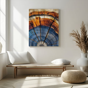 47703729-MGV-CV-24X36-Tree Rings Wall Art Canvas Print, Framed Wood Texture Art Picture Print, Blue Grain Perfect Rustic Modern Decor Artwork