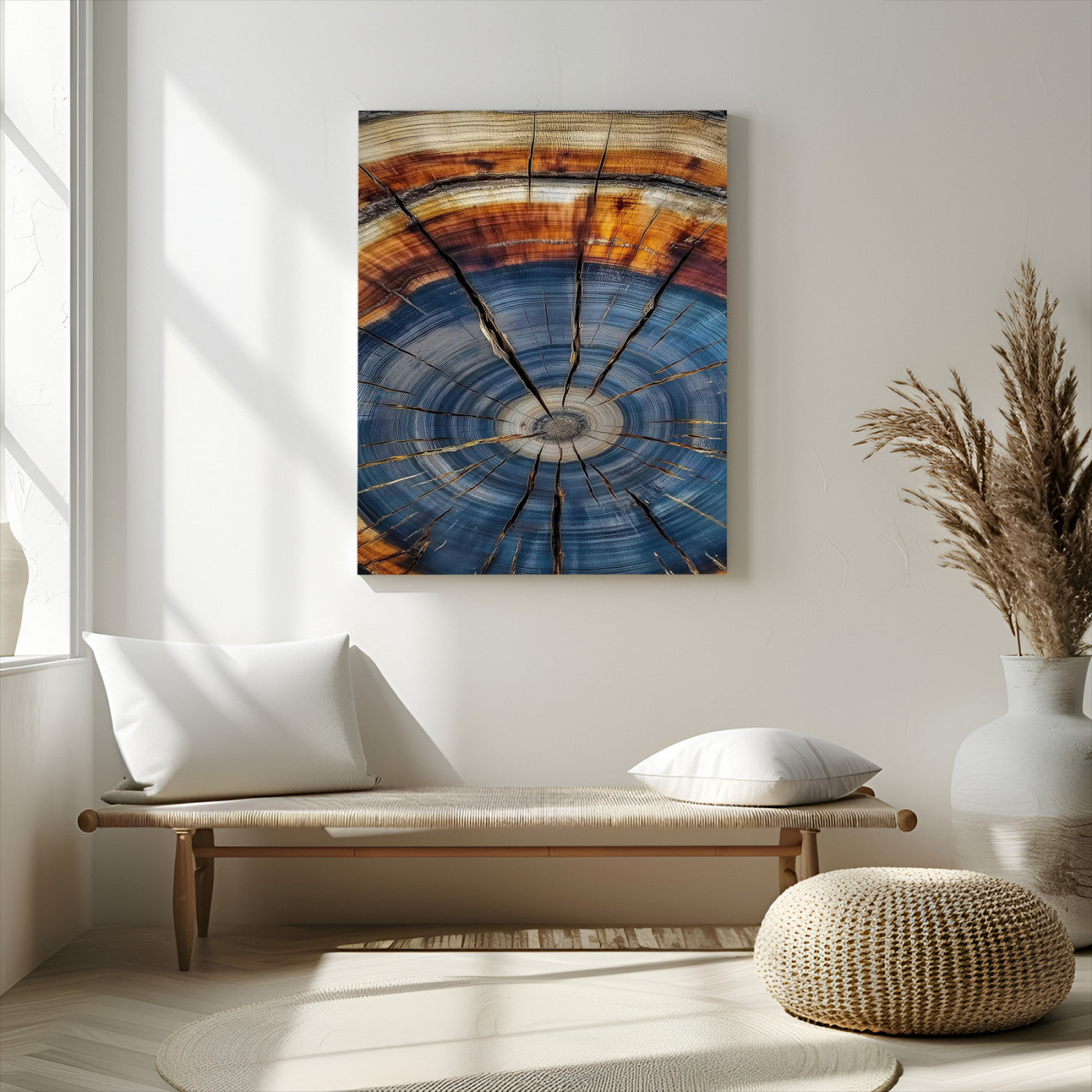 58959380-MGV-CV-24X36-Tree Rings Wall Art Canvas Print, Framed Wood Texture Art Picture Print, Blue Grain Perfect Rustic Modern Decor Artwork