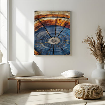 58959380-MGV-CV-24X36-Tree Rings Wall Art Canvas Print, Framed Wood Texture Art Picture Print, Blue Grain Perfect Rustic Modern Decor Artwork