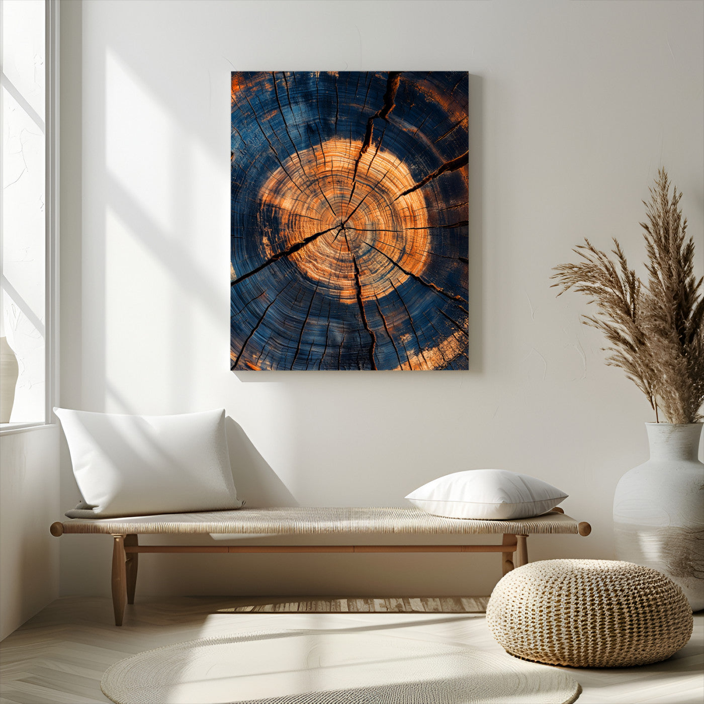 70513247-MGV-CV-24X36-Tree Rings Wall Art Canvas Print, Framed Rustic Texture Art Picture Print, Wood Grain Perfect Rustic Industrial Decor Artwork