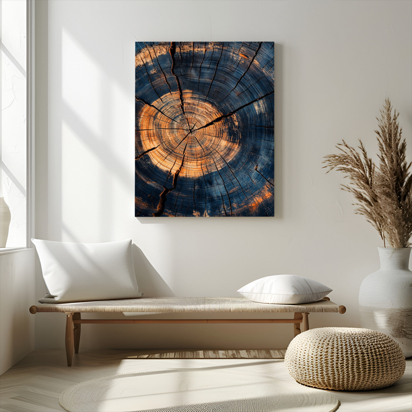 32486414-MGV-CV-24X36-Tree Rings Wall Art Canvas Print, Framed Rustic Texture Art Picture Print, Wood Grain Perfect Rustic Industrial Decor Artwork