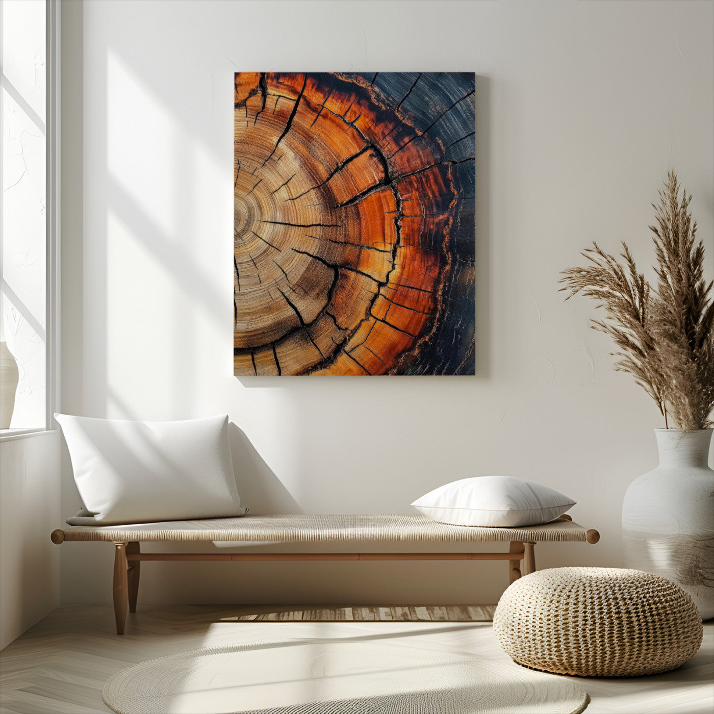 12078265-MGV-CV-24X36-Tree Rings Wall Art Canvas Print, Framed Burnt Wood Art Picture Print, Rustic Texture Perfect Rustic Earth Decor Artwork