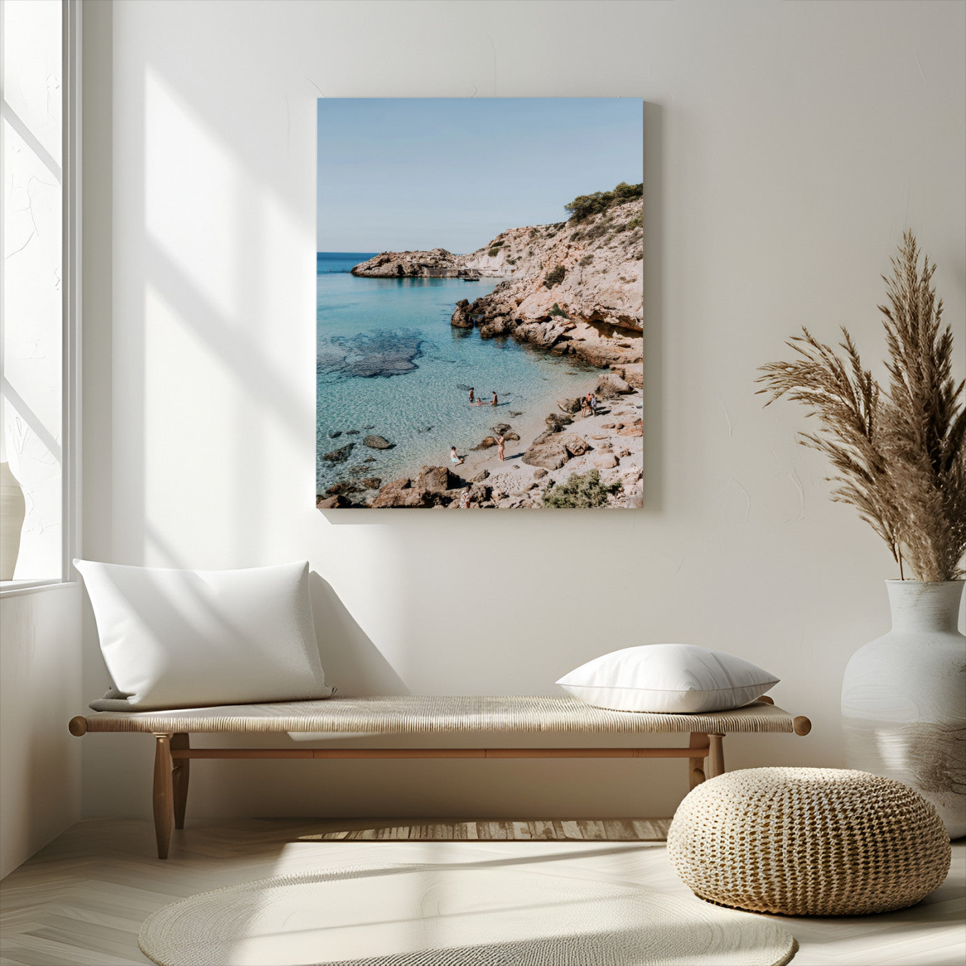 97854283-MGV-CV-24X36-Turquoise Cove Wall Art Canvas Print, Framed Ibiza Beach Art Picture Print, Mediterranean Shore Perfect Boho Coastal Decor Artwork