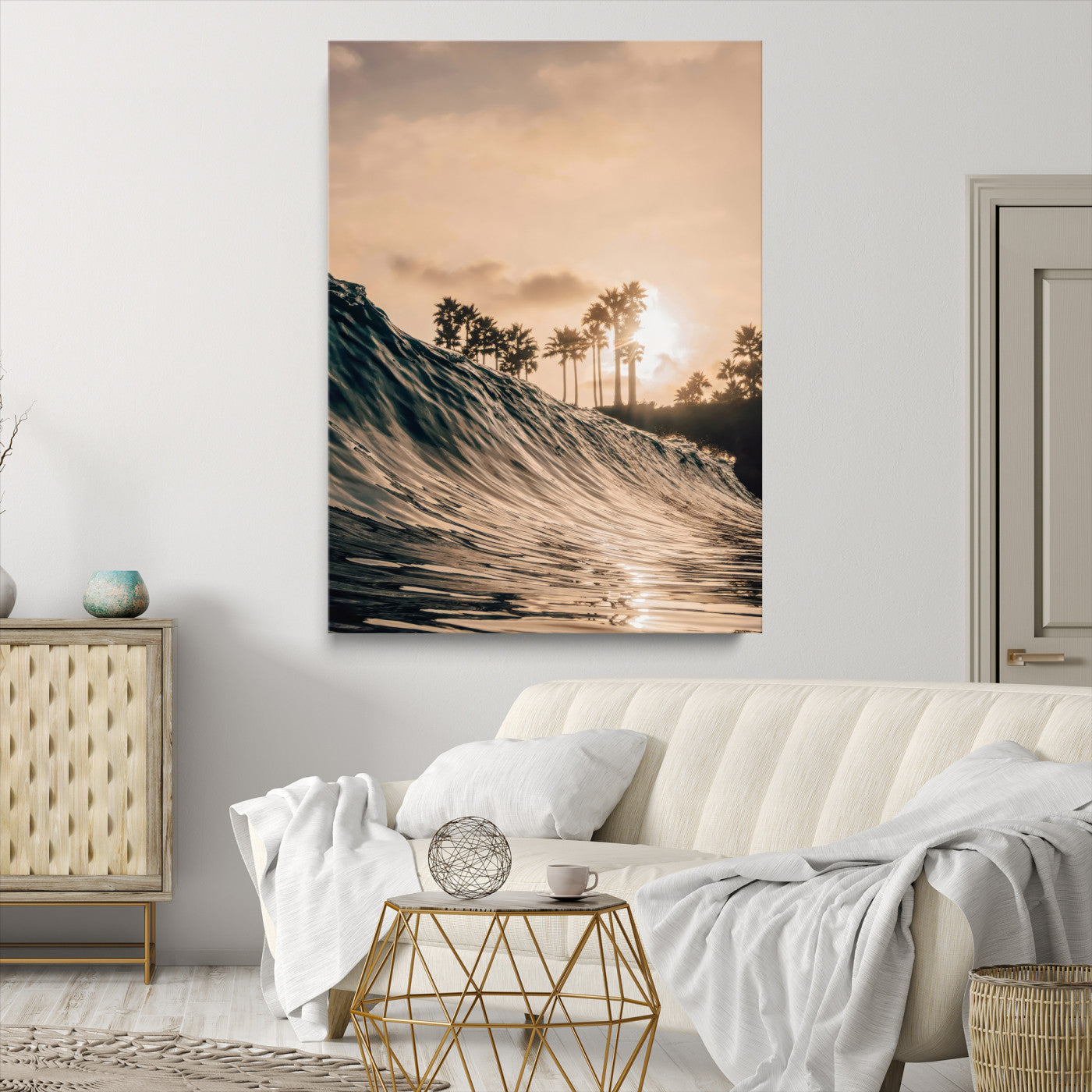 50270635-MGV-CV-24X36-Golden Hour Ocean Wall Art Canvas Print, Framed Beach Sunset Art Picture Print, Palm Trees Perfect Tropical Coastal Decor Artwork