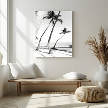 50406026-MGV-CV-24X36-Black White Palms Wall Art Canvas Print, Framed Tropical Beach Art Picture Print, Minimalist Coastal Perfect Coastal Minimalist