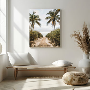 47319550-MGV-CV-24X36-Tropical Beach Wall Art Canvas Print, Framed Rustic Sand Art Picture Print, Palm Tree Perfect Tropical Coastal Decor Artwork