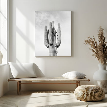 17148959-MGV-CV-24X36-Saguaro Cactus Wall Art Canvas Print, Framed Monochrome Desert Art Picture Print, Black White Cactus Perfect Southwestern