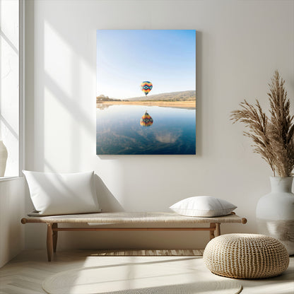 98091684-MGV-CV-24X36-Hot Air Balloon Wall Art Canvas Print, Framed Flight Reflection Art Picture Print, Peaceful Lakeside Perfect Modern Minimalist