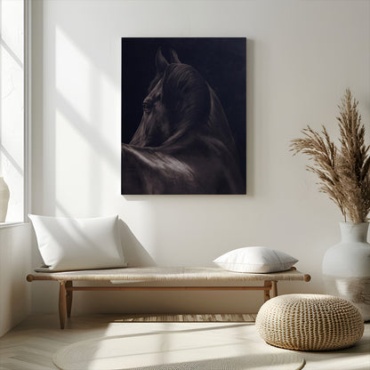 67026880-MGV-CV-24X36-Black Horse Portrait Wall Art Canvas Print, Framed Moody Horse Decor Art Picture Print, Equestrian Wall Style Perfect Masculine