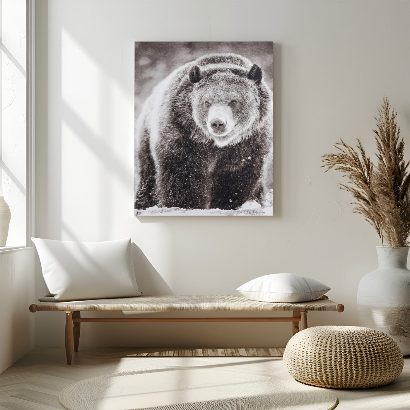 37297892-MGV-CV-24X36-Bison Portrait Wall Art Canvas Print, Framed Rustic Wall Accent Art Picture Print, Lodge Style Perfect Rustic Lodge Decor Artwork