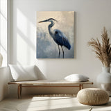 68368019-MGV-CV-24X36-Blue Heron Art Wall Art Canvas Print, Framed Crane Bird Painting Art Picture Print, Elegant Wildlife Scene Perfect Coastal