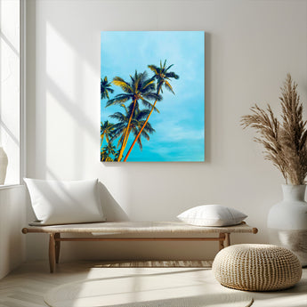 62885569-MGV-CV-24X36-Palm Trees Wall Art Canvas Print, Framed Tropical Vibes Art Picture Print, Blue Sky Perfect Coastal Boho Decor Artwork