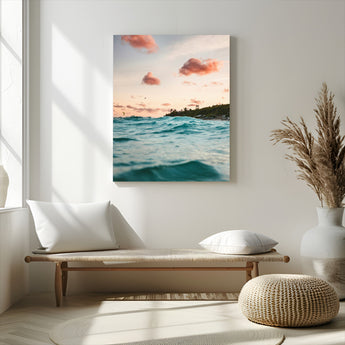 13960366-MGV-CV-24X36-Tropical Seascape Wall Art Canvas Print, Framed Sunset Ocean Art Picture Print, Coastal Aesthetic Perfect Coastal Bohemian Decor