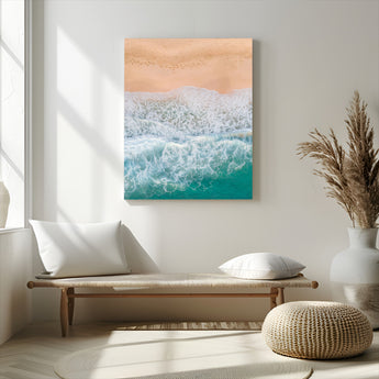 91434062-MGV-CV-24X36-Beach Aerial Wall Art Canvas Print, Framed Soft Waves Art Picture Print, Ocean Tranquility Perfect Coastal Minimalist Decor