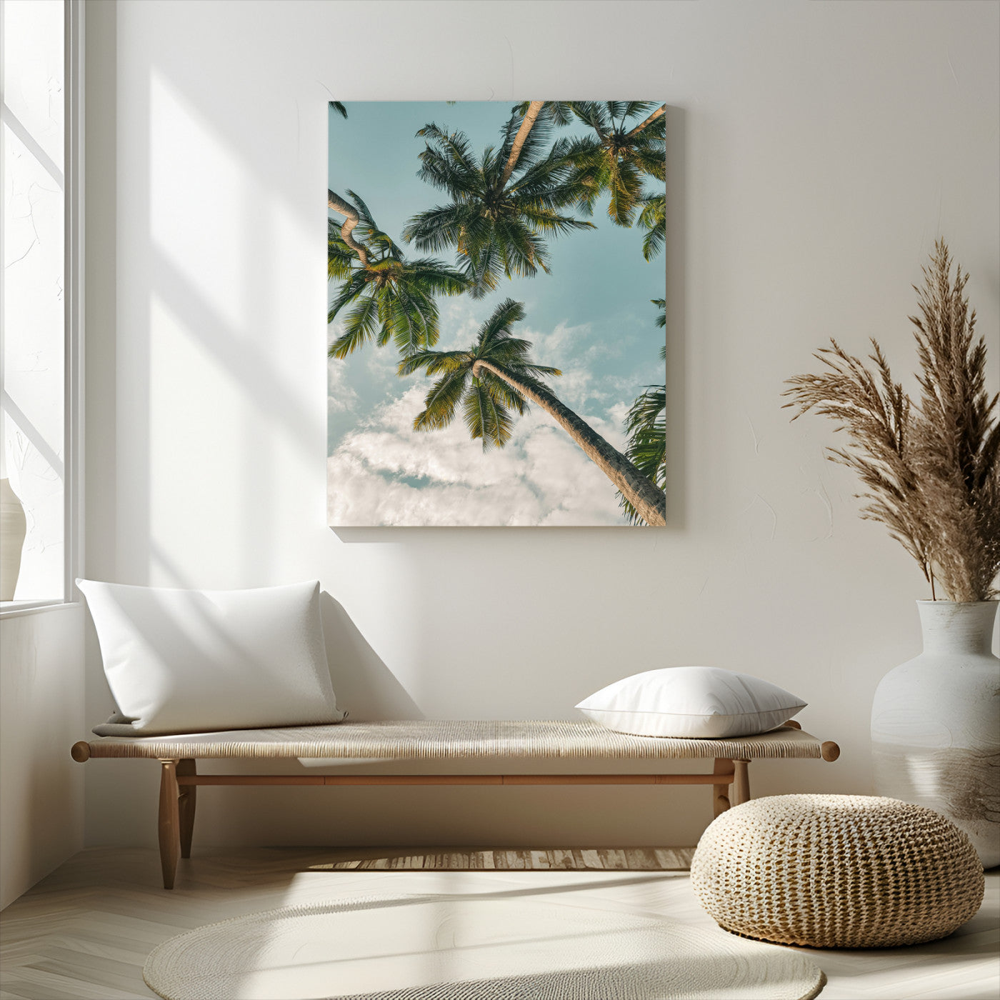 80452931-MGV-CV-24X36-Tropical Palm Trees Wall Art Canvas Print, Framed Coastal Nature Art Picture Print, Relaxing Summer Vibes Perfect Boho Coastal