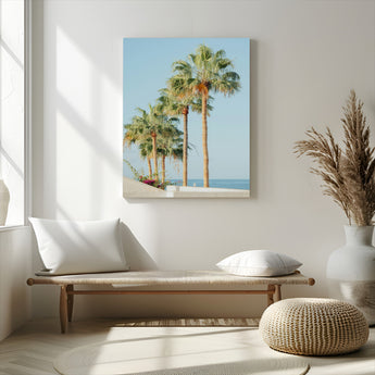 46777020-MGV-CV-24X36-Palm Tree Wall Art – Coastal Canvas Print with Tall Palms and Blue Sky, Minimal Tropical Photography, Relaxing Beach Decor for
