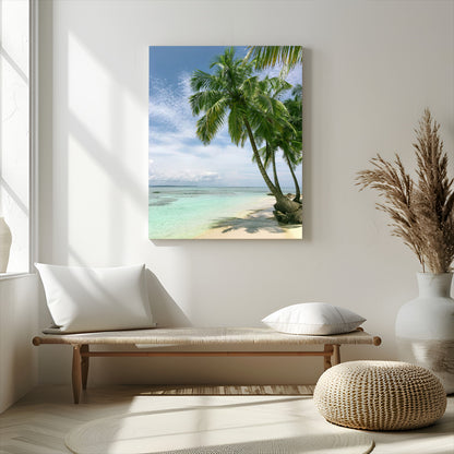 80489589-MGV-CV-24X36-Tropical Beach Palm Trees Canvas Print – Island Coastal Wall Art, Bright Ocean Horizon Photography for Bathroom, Lounge & Vacation