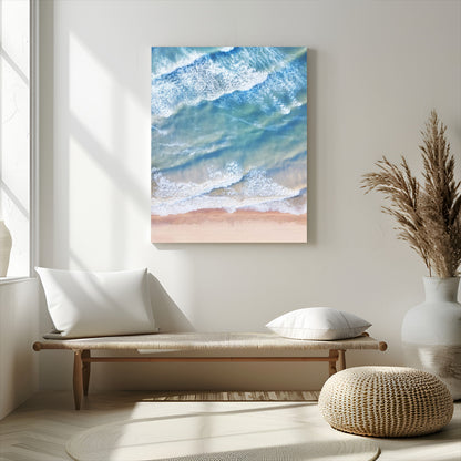 78764781-MGV-CV-24X36-Ocean Wall Art – Aerial Waves and Sandy Shore Canvas Print, Coastal Photography Decor for Bedroom, Living Room, Office, Beach