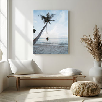 62893825-MGV-CV-24X36-Tropical Palm Tree Swing Wall Art – Ocean Beach Photography Print, Coastal Decor, Wanderlust Travel Photo for Boho Homes & Beach