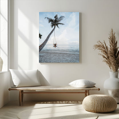 62893825-MGV-CV-24X36-Tropical Palm Tree Swing Wall Art – Ocean Beach Photography Print, Coastal Decor, Wanderlust Travel Photo for Boho Homes & Beach