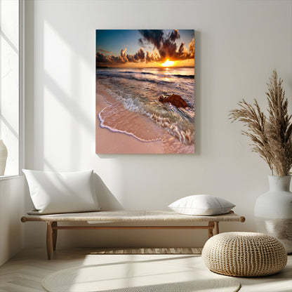 14930-MGV-CV-24X36-Beach Sunset Wall Art Canvas Print, Framed Ocean Horizon Art Picture Print, Tropical Shore Perfect Minimalist Coastal Decor