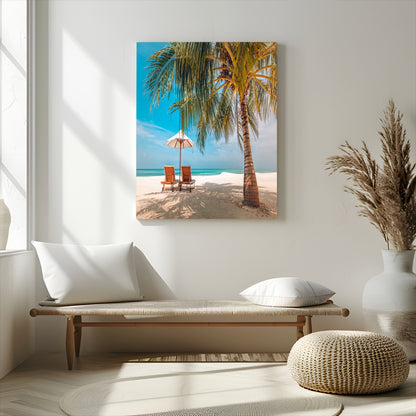 51024-MGV-CV-24X36-Tropical Beach Wall Art Canvas Print, Framed Palm Tree Art Picture Print, Sandy Shoreline Perfect Minimalist Coastal Decor Artwork