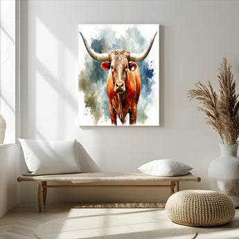 39803-MGV-CV-24X36-Texas Longhorn Wall Art Canvas Print, Framed Rustic Cattle Art Picture Print, Western Bull Perfect Rustic Western Decor Artwork