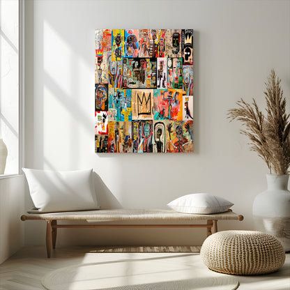 58689-MGV-CV-24X36-Basquiat Style Wall Art Canvas Print, Framed Neo Expressionism Art Picture Print, Street Art Perfect Urban Contemporary Decor