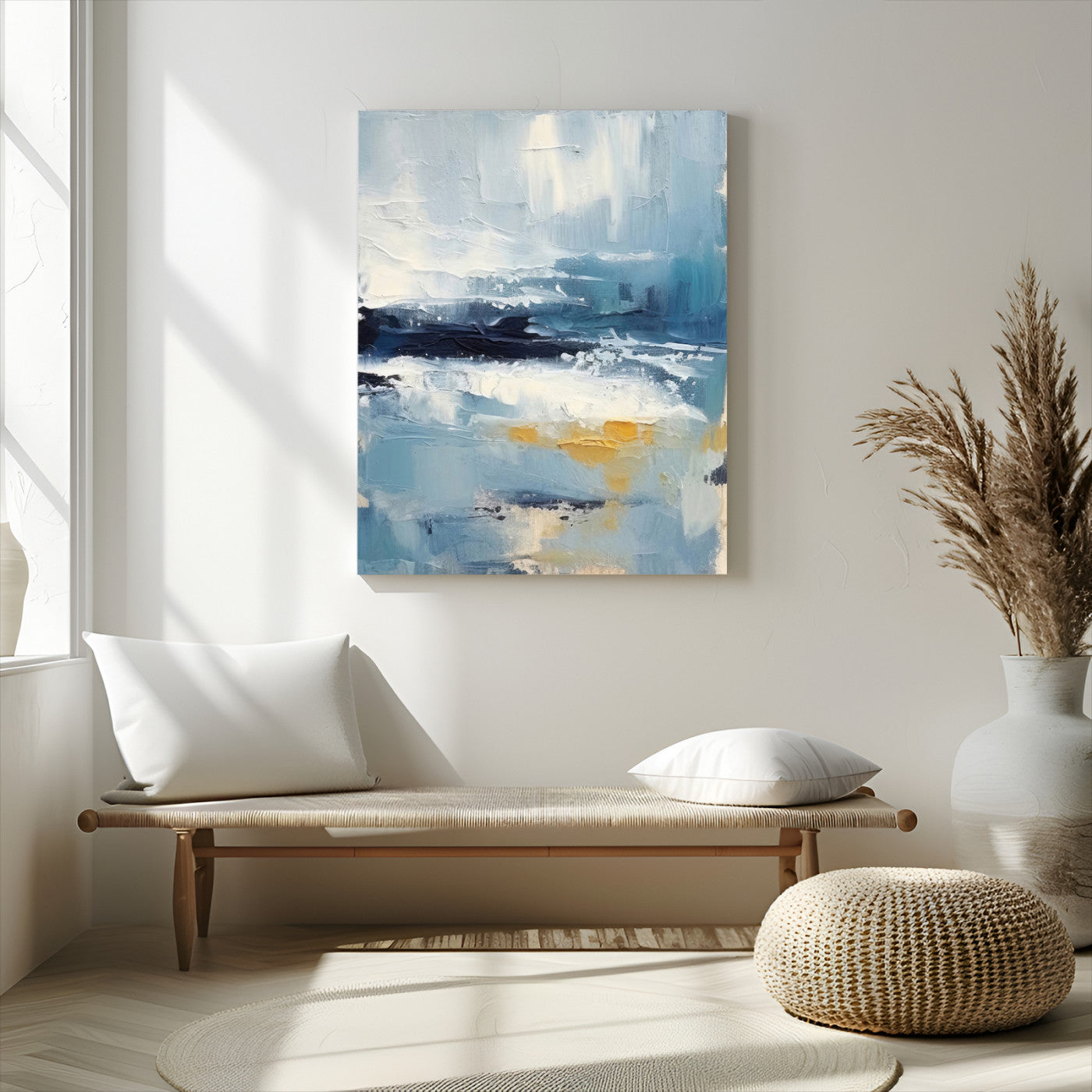80358-MGV-CV-24X36-Abstract Seascape Wall Art Canvas Print, Framed Coastal Horizon Art Picture Print, Textured Ocean Perfect Minimal Coastal Decor