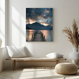 16043-MGV-CV-24X36-Mountain Lake Wall Art Canvas Print, Framed Sunset Reflection Art Picture Print, Calm Horizon Perfect Moody Nature Decor Artwork