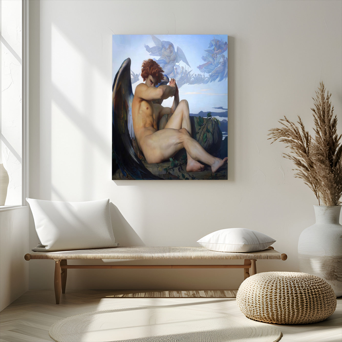 99738-MGV-CV-24X36-Fallen Angel Wall Art Canvas Print, Framed Classical Nude Art Picture Print, Renaissance Style Perfect Classical Moody Decor