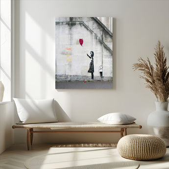 35033-MGV-CV-24X36-Balloon Girl Wall Art Canvas Print, Framed Street Banksy Art Picture Print, Urban Contrast Perfect Minimal Urban Decor Artwork