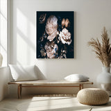 47195-MGV-CV-24X36-Moody Peonies Wall Art Canvas Print, Framed Dark Floral Art Picture Print, Creamy Rose Perfect Baroque Floral Decor Artwork