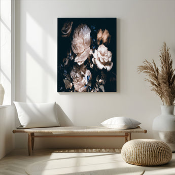 47195-MGV-CV-24X36-Moody Peonies Wall Art Canvas Print, Framed Dark Floral Art Picture Print, Creamy Rose Perfect Baroque Floral Decor Artwork