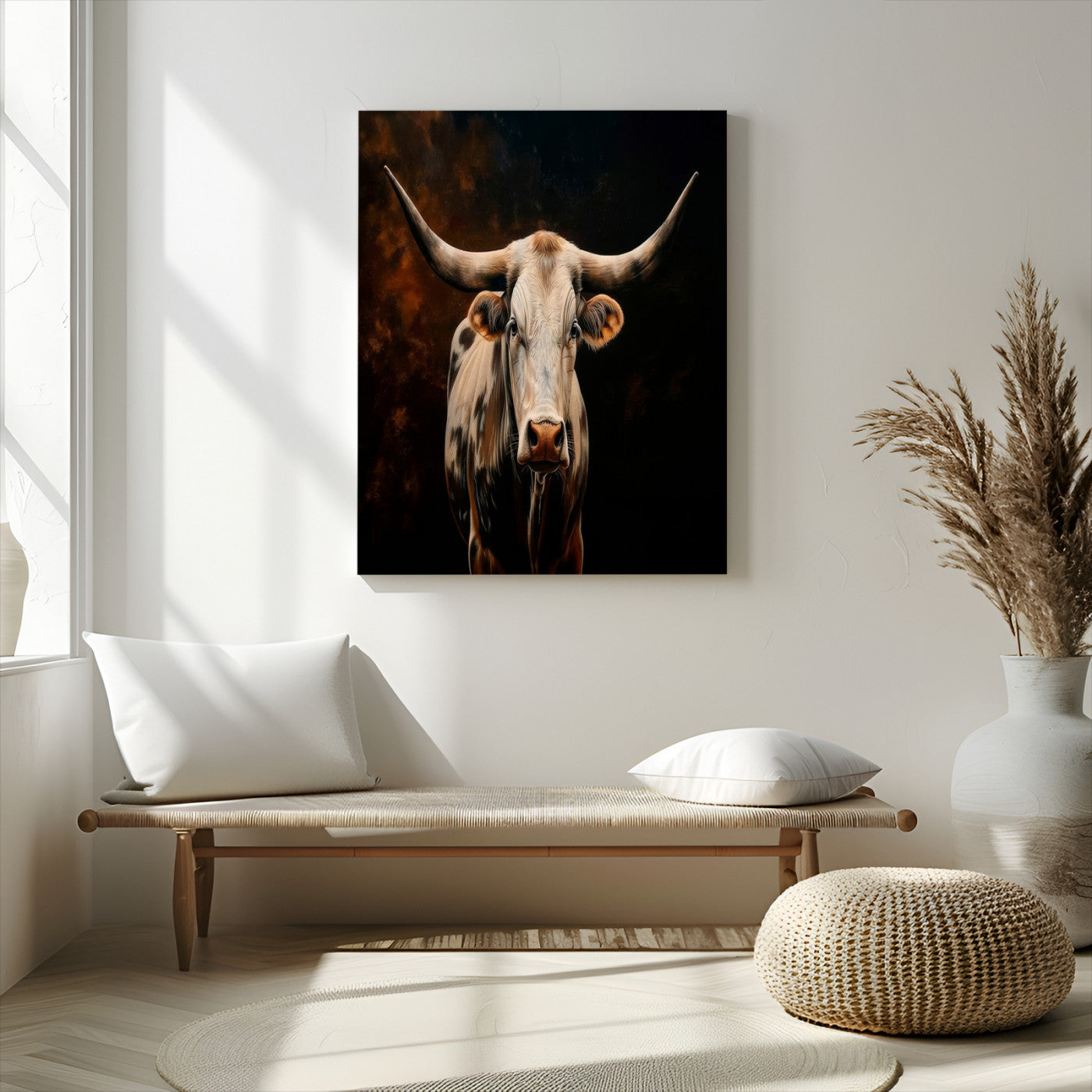 11823-MGV-CV-24X36-Texas Longhorn Wall Art Canvas Print, Framed Western Bull Art Picture Print, Rustic Cow Perfect Rustic Western Decor Artwork
