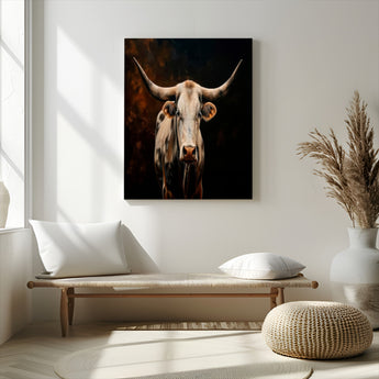 11823-MGV-CV-24X36-Texas Longhorn Wall Art Canvas Print, Framed Western Bull Art Picture Print, Rustic Cow Perfect Rustic Western Decor Artwork