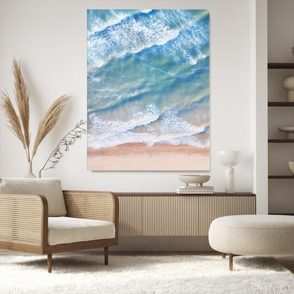 81208260-MGV-CV-24X36-Aerial Ocean Wall Art Canvas Print, Framed Blue Waves Art Picture Print, Sandy Shoreline Perfect Modern Coastal Decor Artwork