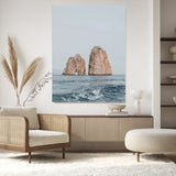 23148844-MGV-CV-24X36-Faraglioni Capri Wall Art Canvas Print, Framed Serene Ocean Art Picture Print, Mediterranean Coastal Perfect Mediterranean