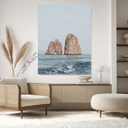 23148844-MGV-CV-24X36-Faraglioni Capri Wall Art Canvas Print, Framed Serene Ocean Art Picture Print, Mediterranean Coastal Perfect Mediterranean