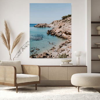 97854283-MGV-CV-24X36-Turquoise Cove Wall Art Canvas Print, Framed Ibiza Beach Art Picture Print, Mediterranean Shore Perfect Boho Coastal Decor Artwork