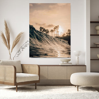 50270635-MGV-CV-24X36-Golden Hour Ocean Wall Art Canvas Print, Framed Beach Sunset Art Picture Print, Palm Trees Perfect Tropical Coastal Decor Artwork