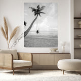78460277-MGV-CV-24X36-Black White Palms Wall Art Canvas Print, Framed Beach Swing Art Picture Print, Monochrome Coastal Perfect Minimalist Coastal Decor