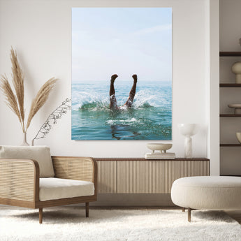 14351555-MGV-CV-24X36-Ocean Splash Wall Art Canvas Print, Framed Playful Beach Art Picture Print, Coastal Summer Perfect Coastal Contemporary Decor