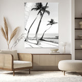 50406026-MGV-CV-24X36-Black White Palms Wall Art Canvas Print, Framed Tropical Beach Art Picture Print, Minimalist Coastal Perfect Coastal Minimalist