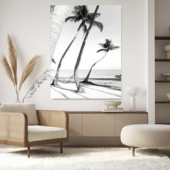 50406026-MGV-CV-24X36-Black White Palms Wall Art Canvas Print, Framed Tropical Beach Art Picture Print, Minimalist Coastal Perfect Coastal Minimalist