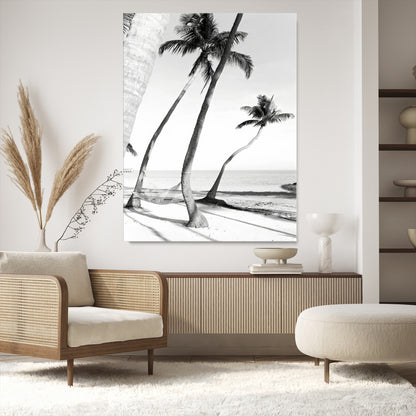 50406026-MGV-CV-24X36-Black White Palms Wall Art Canvas Print, Framed Tropical Beach Art Picture Print, Minimalist Coastal Perfect Coastal Minimalist