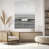 96234442-MGV-CV-24X36-Black White Ocean Scene Wall Art Canvas Print, Framed Full Moon Over Sea Art Picture Print, Tranquil Coastal Canvas Perfect