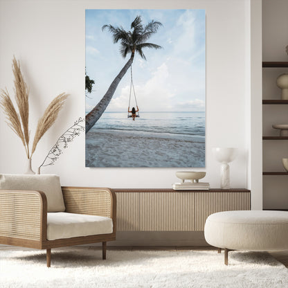 86062249-MGV-CV-24X36-Tropical Swing Wall Art Canvas Print, Framed Ocean Horizon Art Picture Print, Palm Trees Perfect Tropical Minimalist Decor Artwork