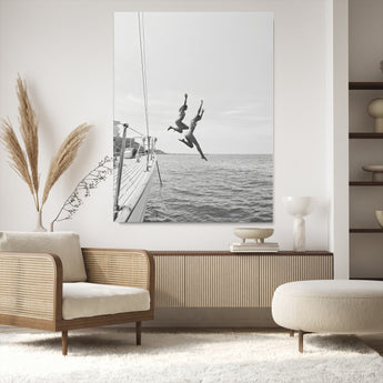 74555508-MGV-CV-24X36-Black White Sailing Wall Art Canvas Print, Framed Ocean Adventure Art Picture Print, Summer Energy Perfect Modern Minimalism Decor